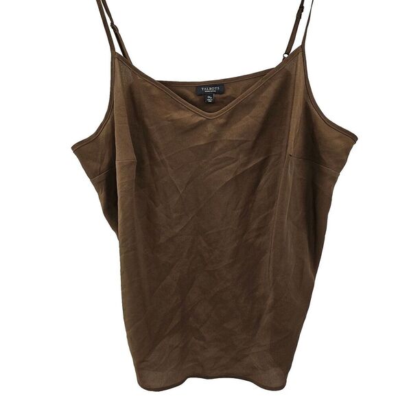 Talbots Silk Chiffon Cami V-Neck Top Womens Size 1X Petite Sleeveless Brown - Picture 2 of 5